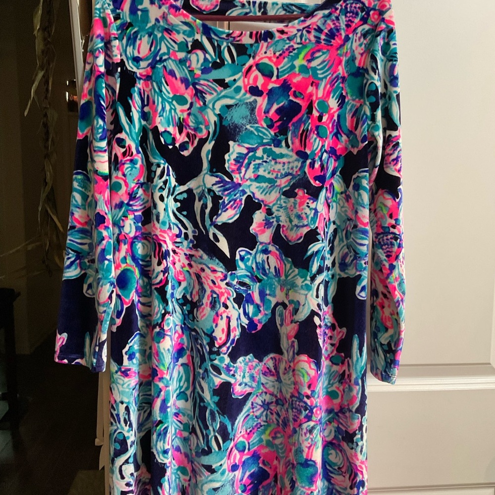 Lilly Pulitzer Large velour Vibrant Floral Long Sleeve Dress